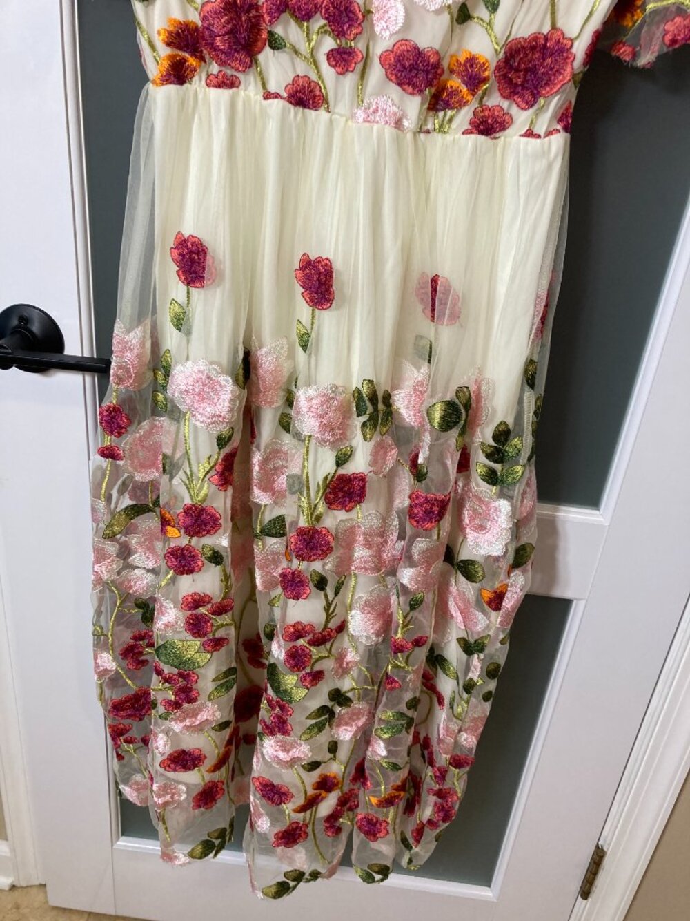 Deauville Ivory Floral Embroidered Midi Dress with 3D Flowers - Size Small - EUC - Picture 7 of 16